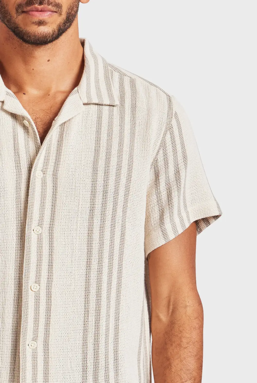 Striped Linen Short Sleeve Shirt-Seasponge