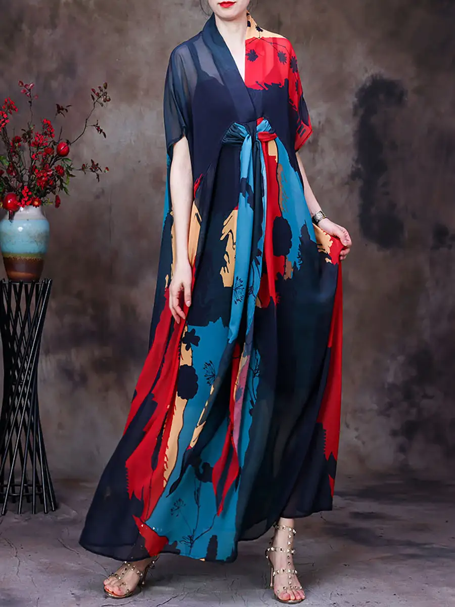 Women Retro Lining And Dress Two Pieces Set