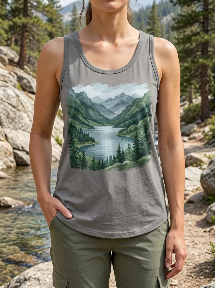 Women's Refined Nature Lover Mountain Lake Forest Tank Top