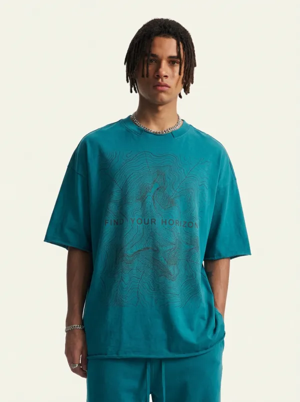 Men's Outdoor Adventure Find Your Horizon Topographic Map Printed T-shirt