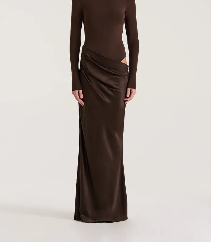 Chocolate Long Sleeve Mock Neck Convertible Dress