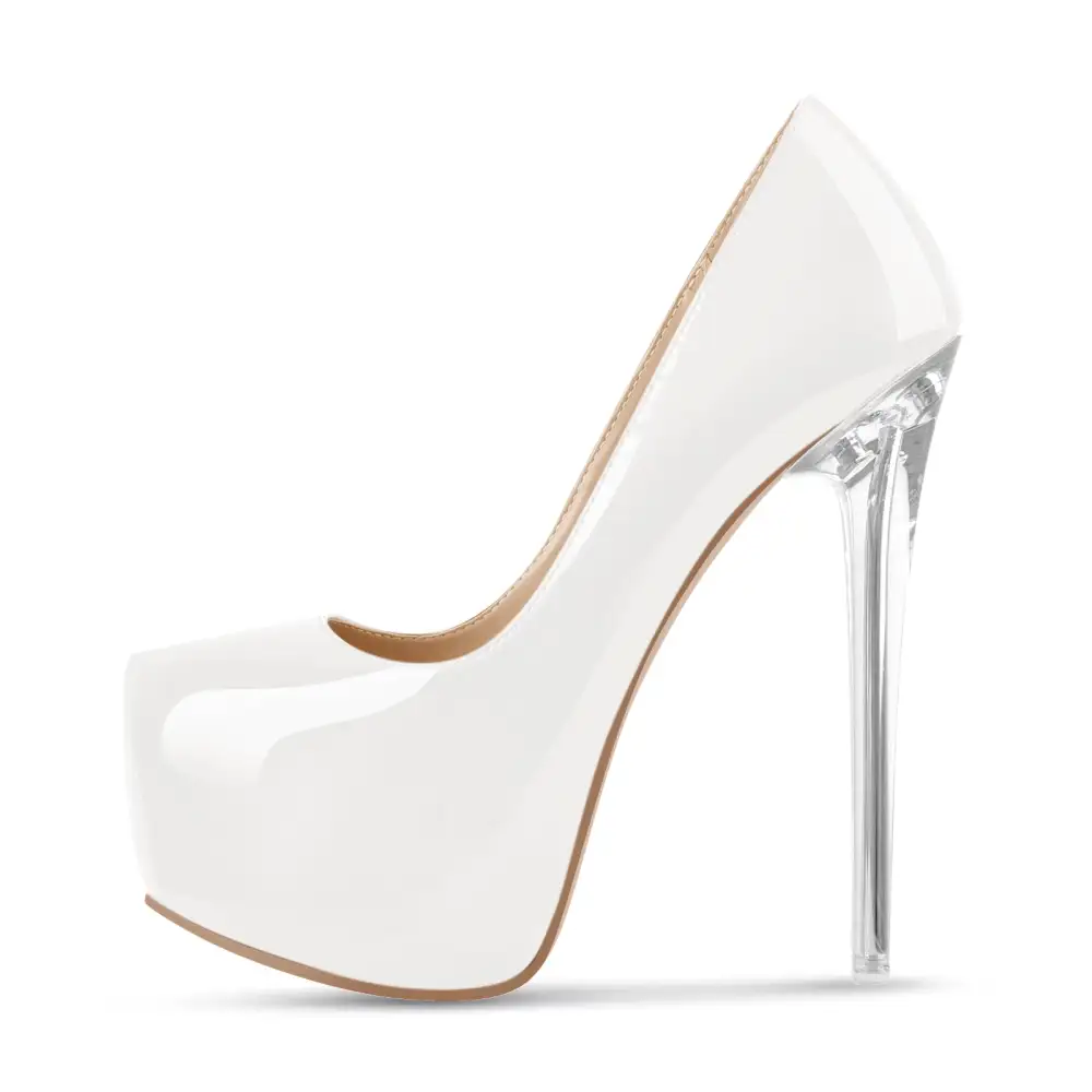 Patent Finish Pointed Toe Platform Transparent Heel Pumps