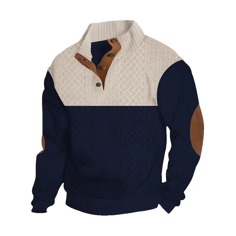 70%  OFF !! Men's Colorblock Button-Neck Sweater
