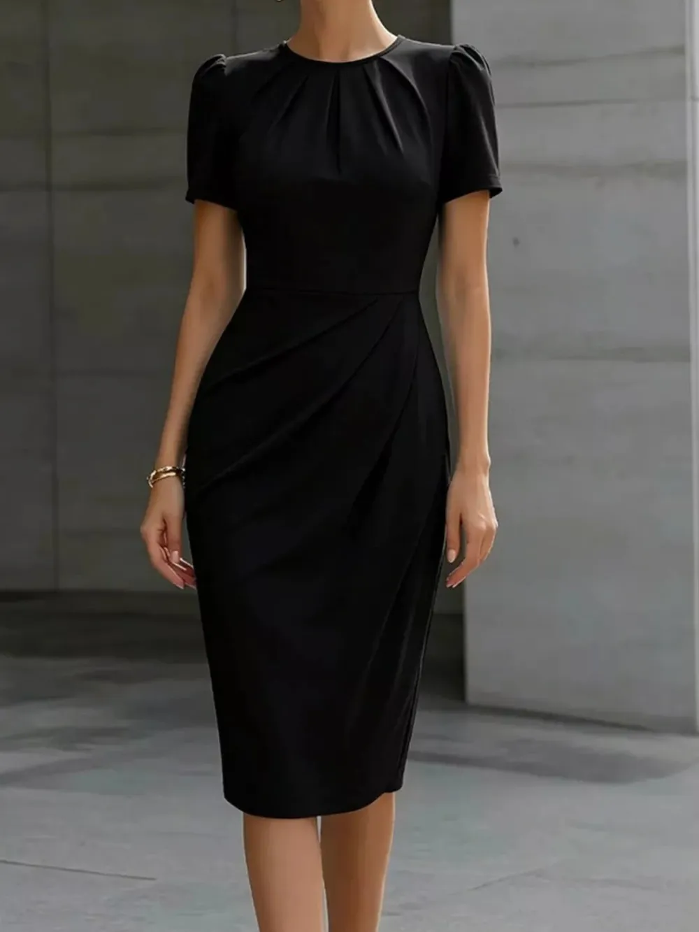 Ruched Short Sleeve Midi Dress