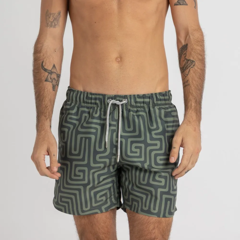 Khaki Maze Swim Shorts