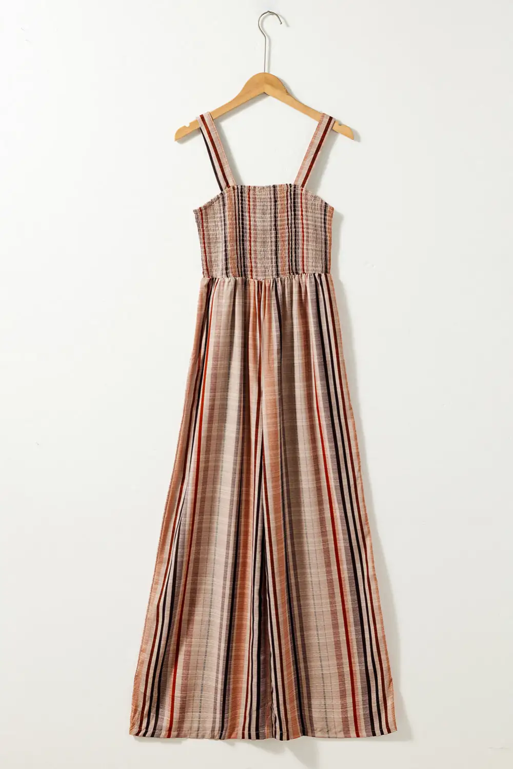 Stripe Square Neck Sleeveless Smocked Bodice Jumpsuit