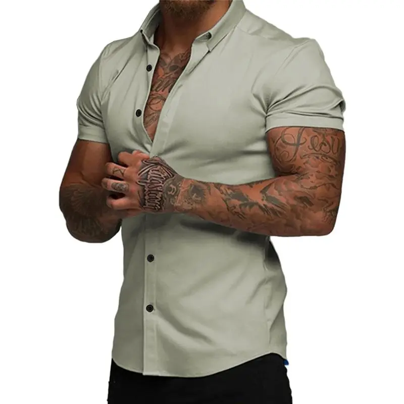 Men's Muscle Fit Dress Shirts Casual Button Down Shirt Short Sleeve Wrinkle-Free Shirts