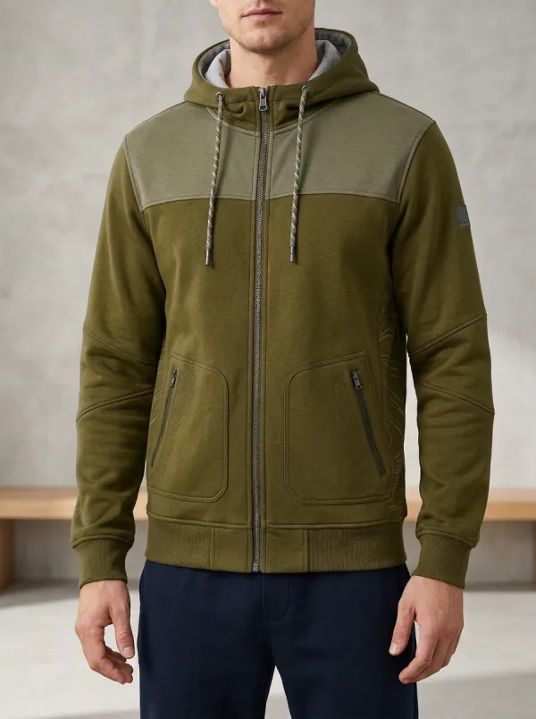 Casual Zip-Up Hooded Detail Men's Sport Jacket
