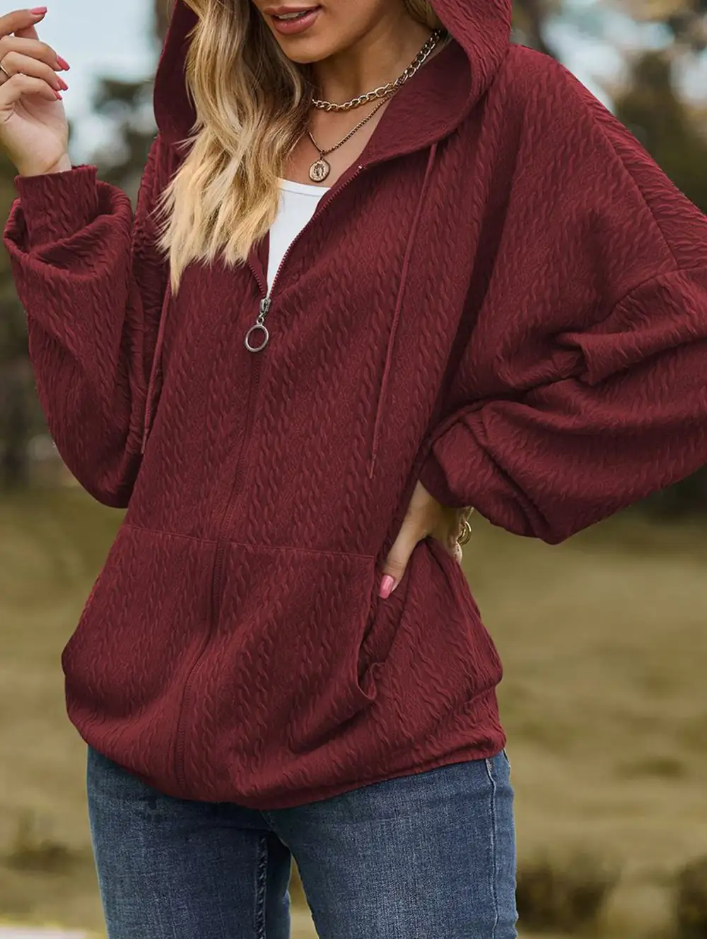 Pocket Long-Sleeved Loose Hooded Sweatshirt