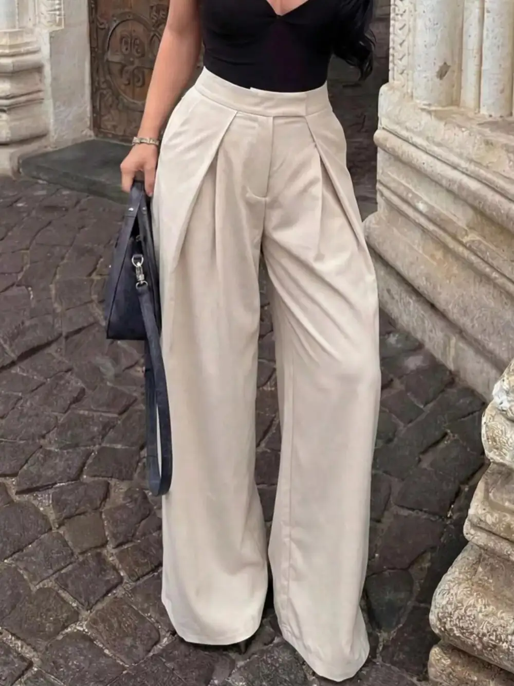 High Waist Pleated Wide Leg Pants