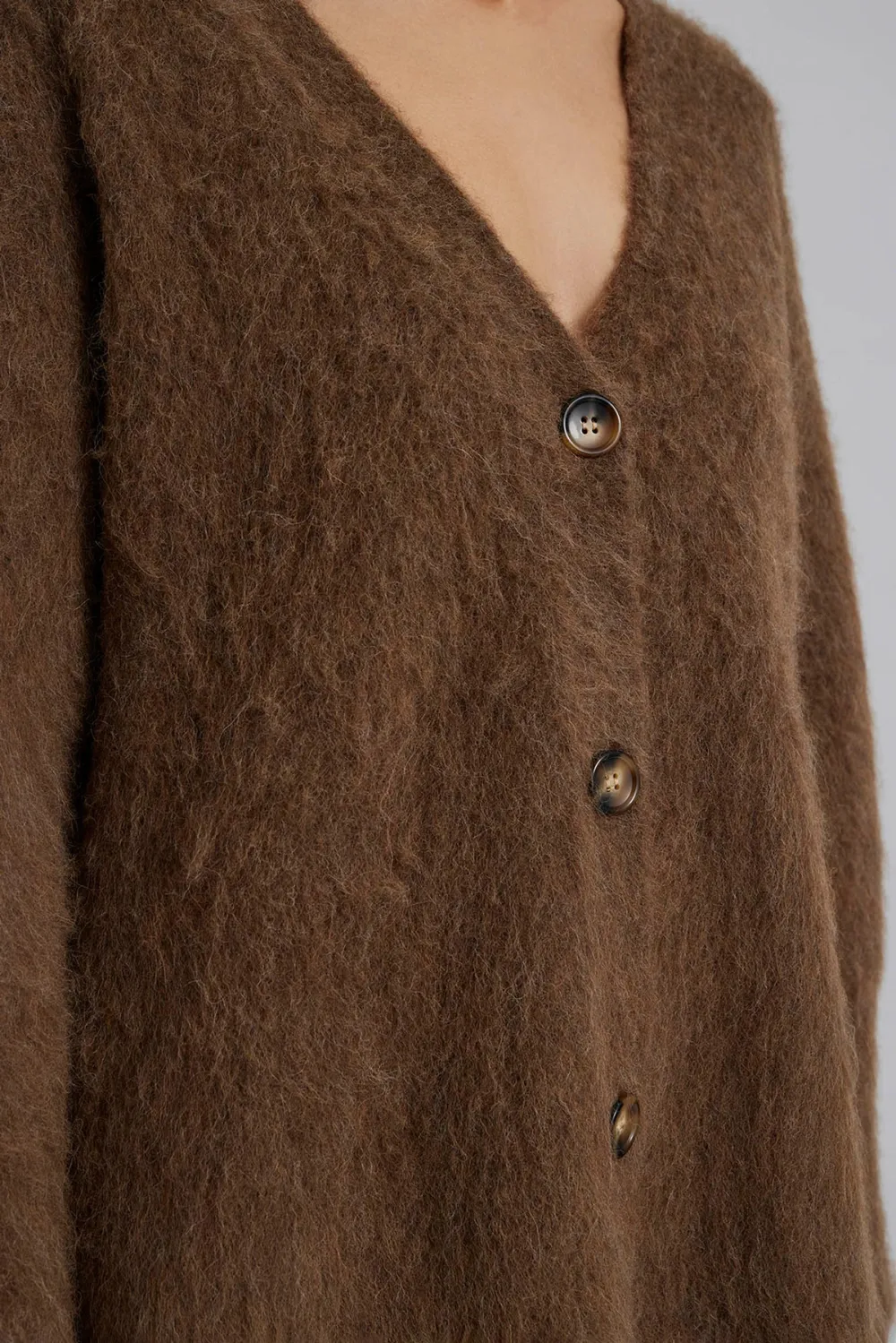 Fuzzy V Neck Button Front Cardigan
