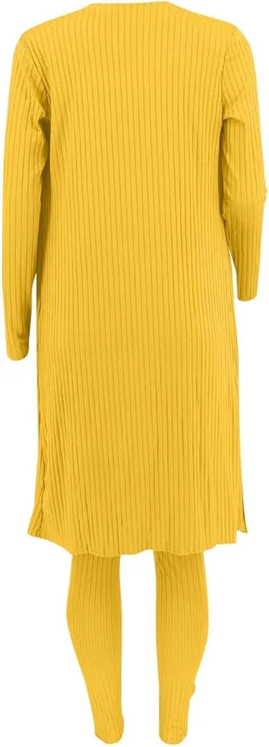 Women's Plain Long Sleeve Open Front Cardigan & Tie Front Leggings & Sleeveless Cropped Top Set, Casual Elegant Chic Fashion Cozy Breathable Women's Outfits for Fall, Ladies Fall Co-ord Sets, Clothes