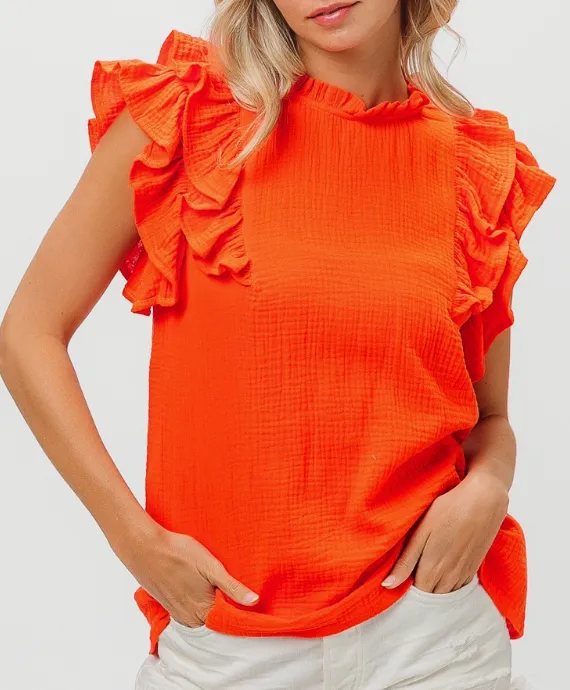 Crinkle Gauze Ruffle Top