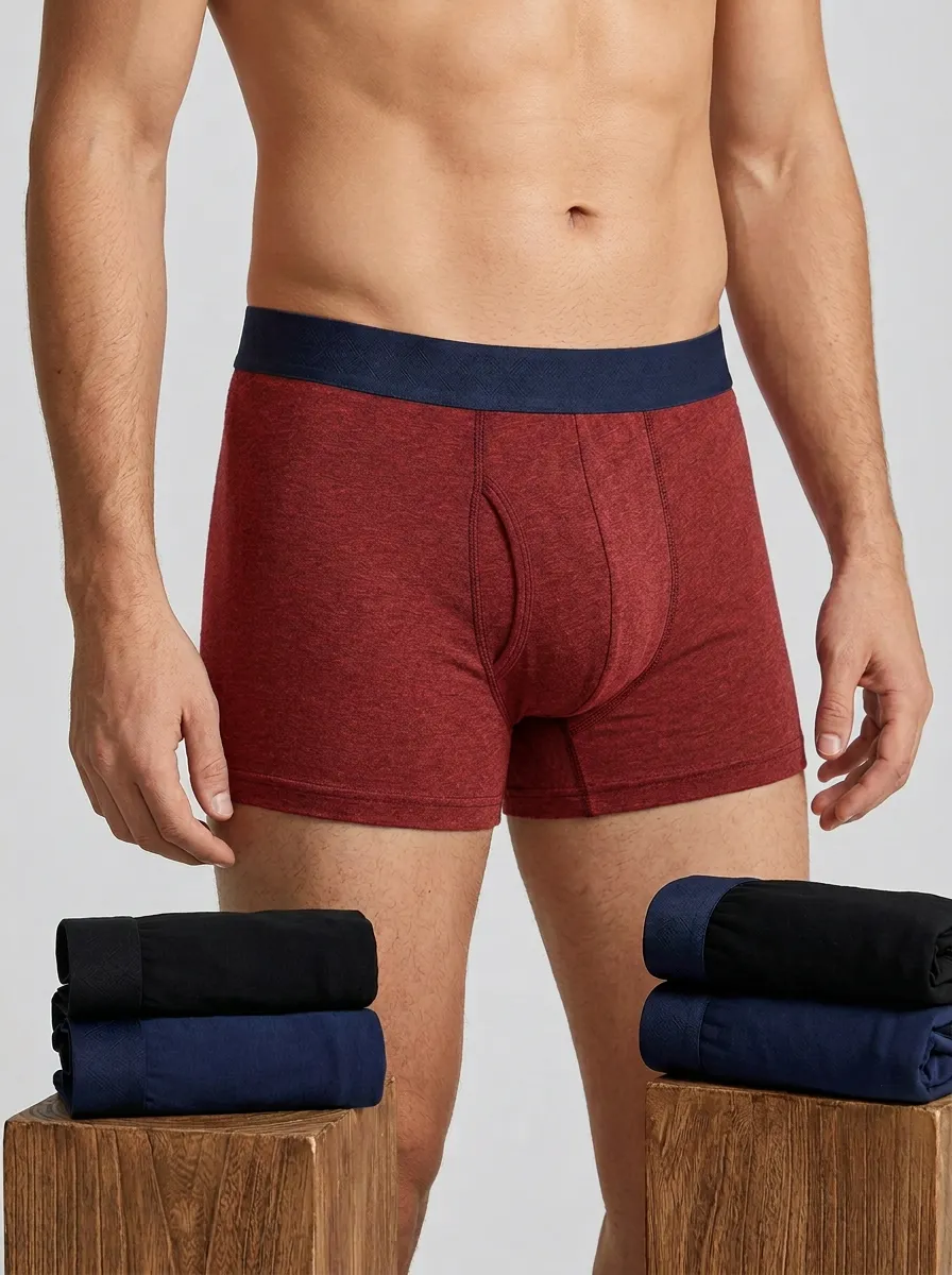 Men's Solid Color Comfortable Cotton Boxer Briefs