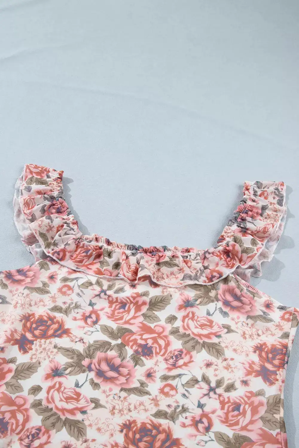 Floral Print Ruffle Trim Tank