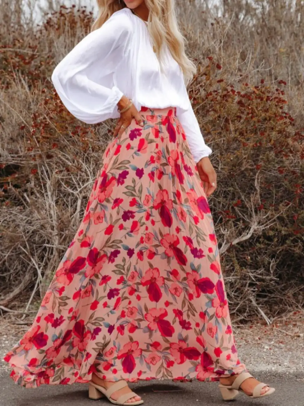 Structured Pleated Printed Skirt