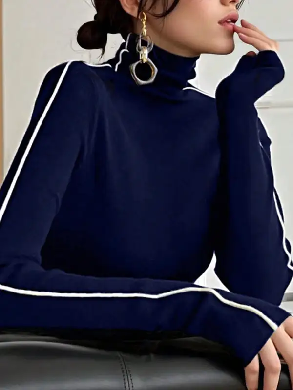 Long Sleeve Slim Fit High Neck Cotton T-Shirt