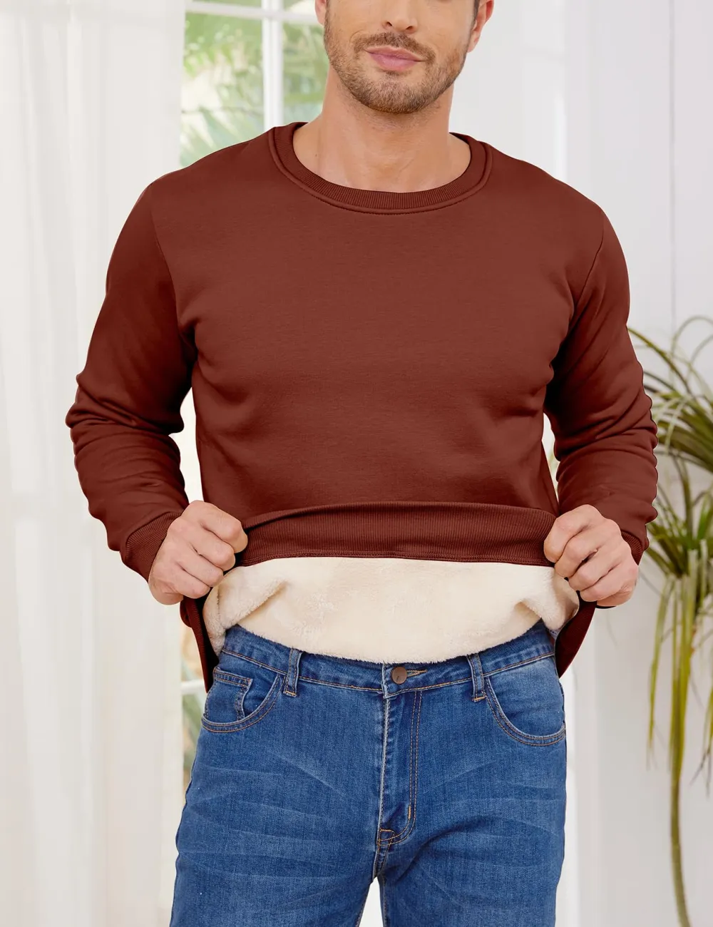 Mens Fleece Crewneck Sweatshirts - Brown