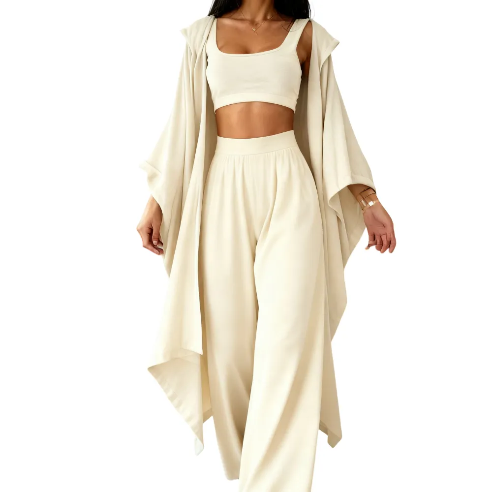 Women's Two-Piece Casual Set, Wide-Leg Pants & Loose-Fit Cardigan Jacket