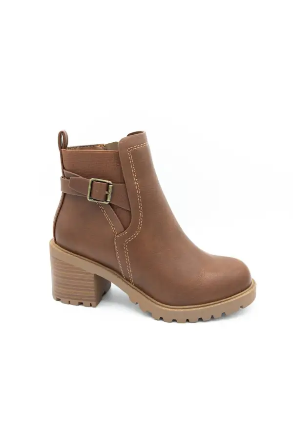 Lug Sole Buckle Detail Zip Entry Round Toe Bootie