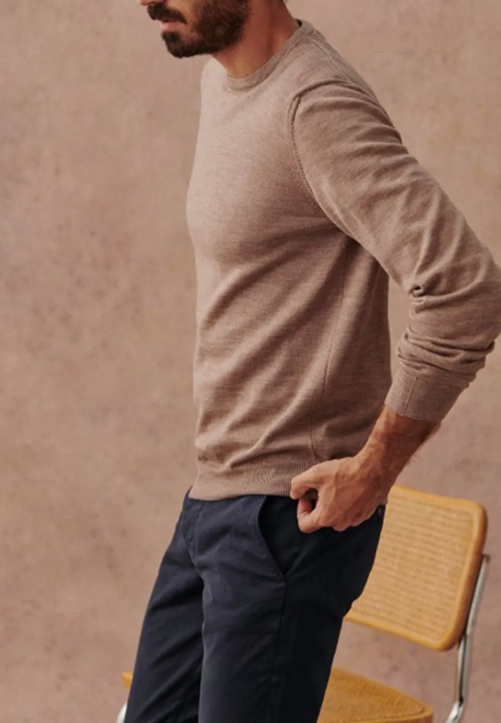 Taupe Lightweight Knit Crew Neck Sweater