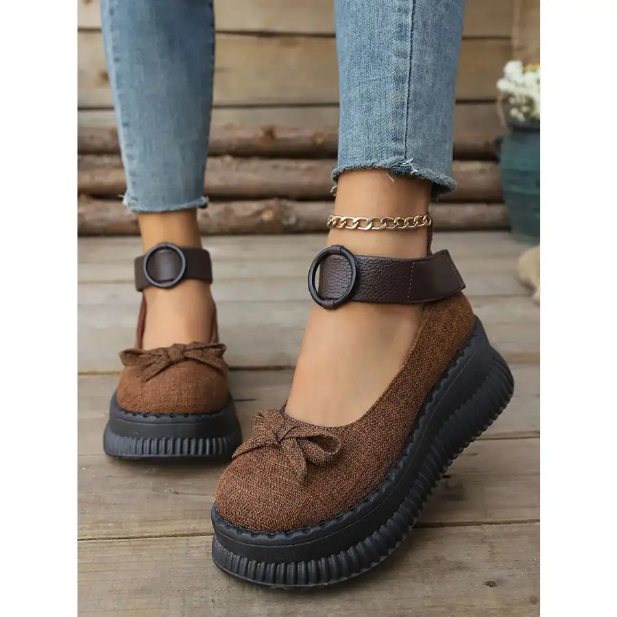 Bow Round Toe Platform Loafers Shoes