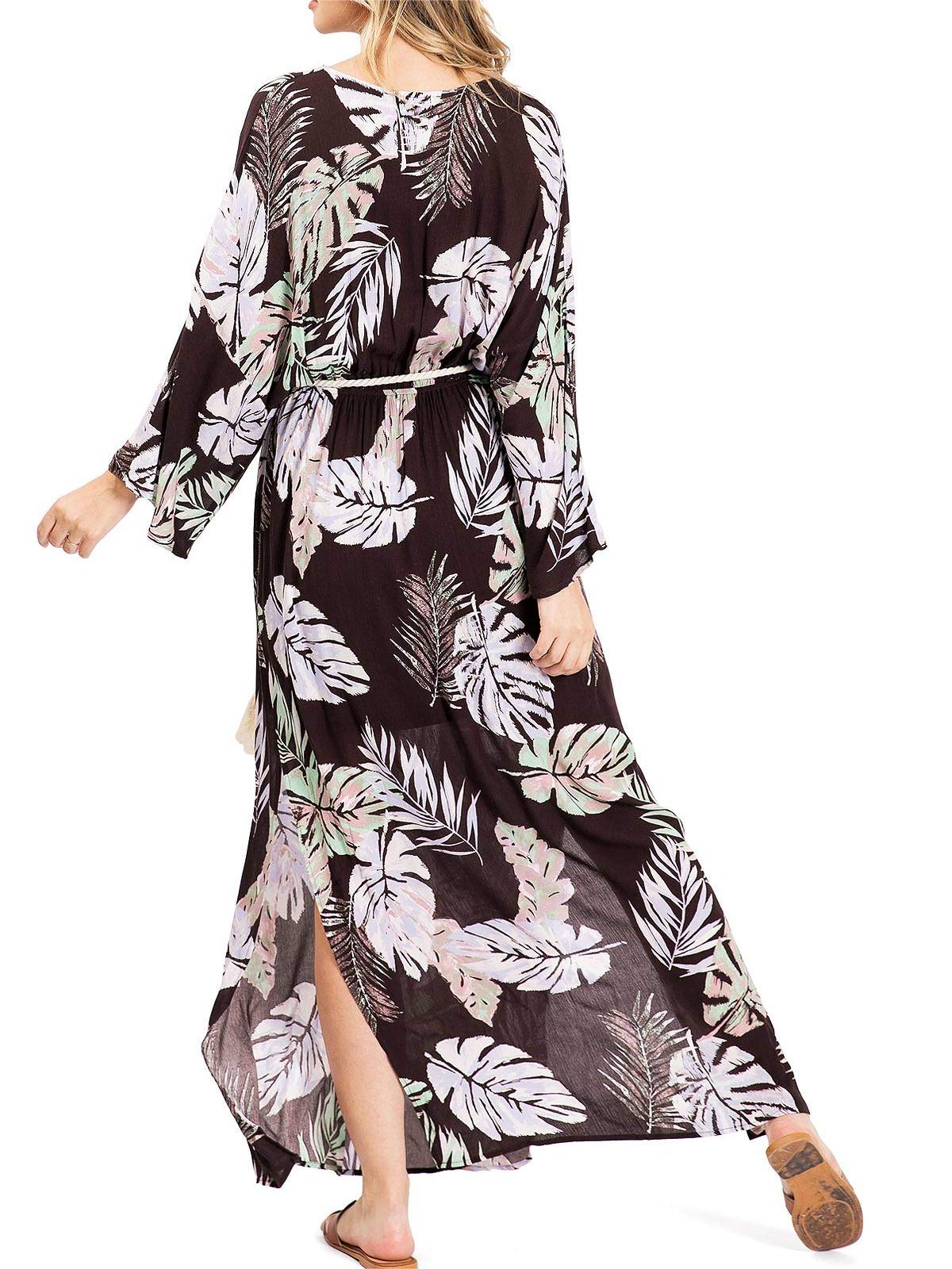 Black and White Palm Print Maxi Dress