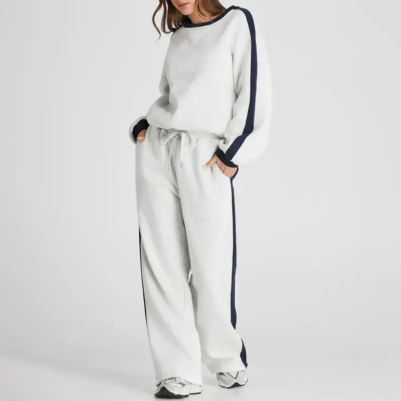 Women's 2 Piece Outfit Fleece Sweatsuit Casual Lounge Matching Sets Crewneck Loose Fit Cozy Sweatshirt & Straight Leg Sweatpants Womenswear Clothes Chic