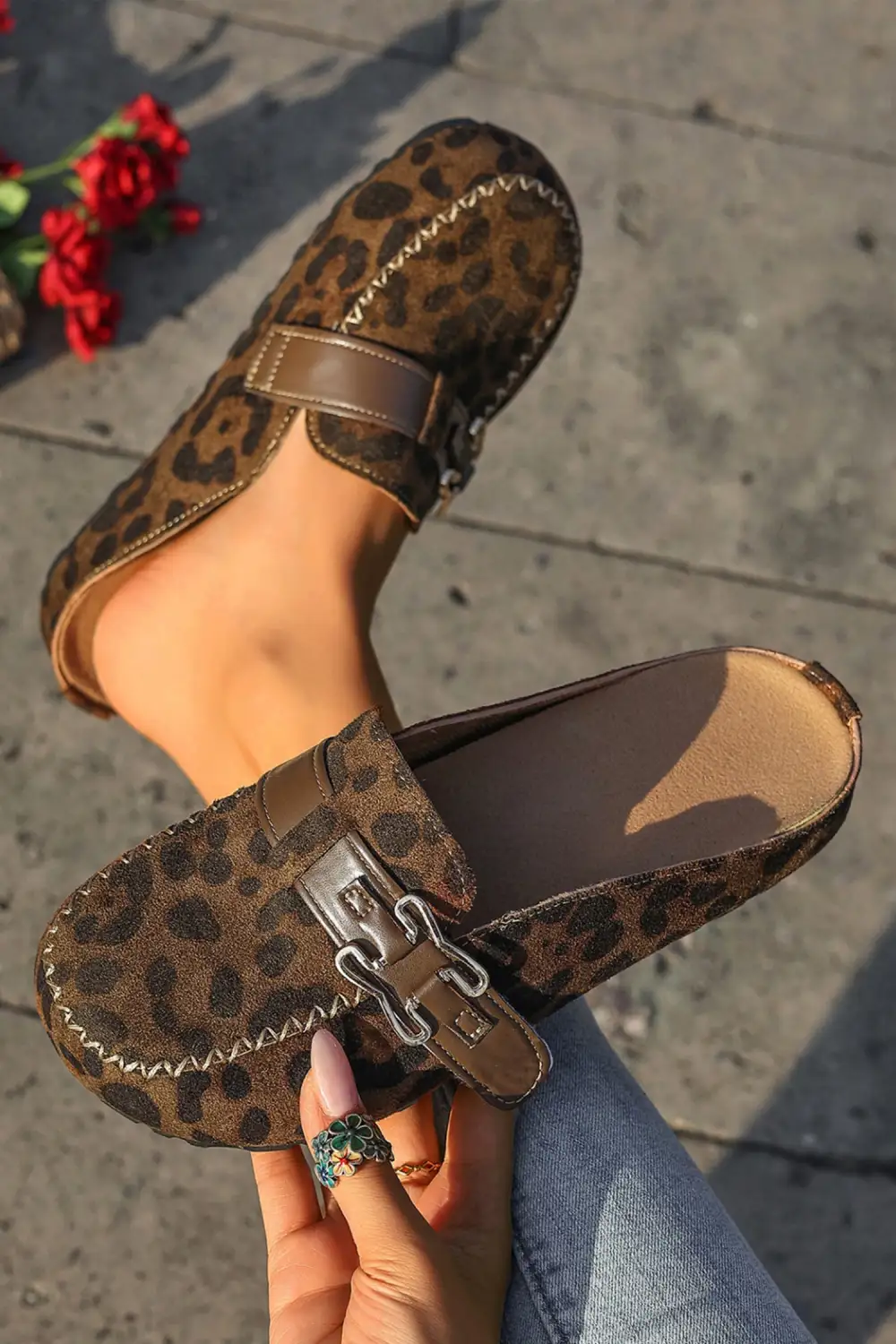 Faux Suede Buckle Mule Sandals