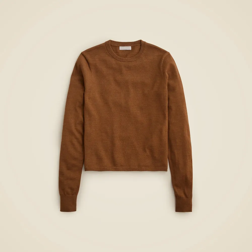 Ribbed Cashmere Solid Color Short Crew Neck Sweater