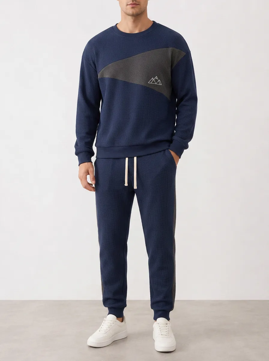 Men's Outdoor Mountain Graphic Colorblock Waffle Knit Sweatshirt