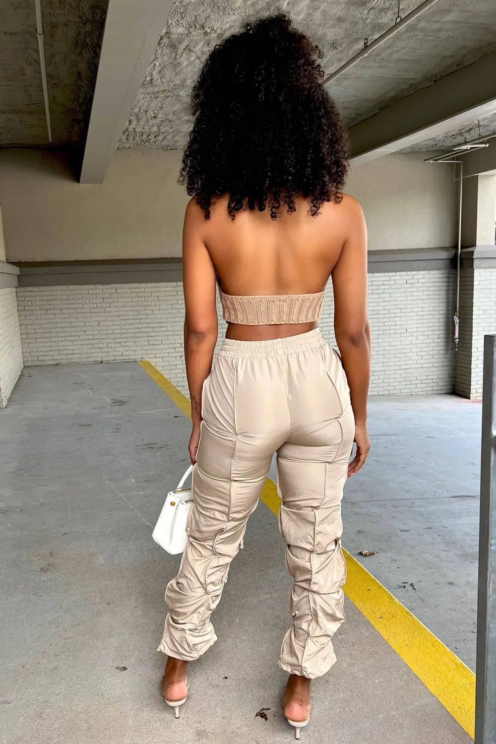 Ruched Cargo Jogger Pants High Waist Streetwear