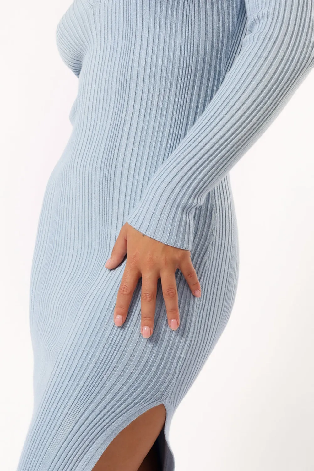 BLUE GREY LONG SLEEVE DRESS