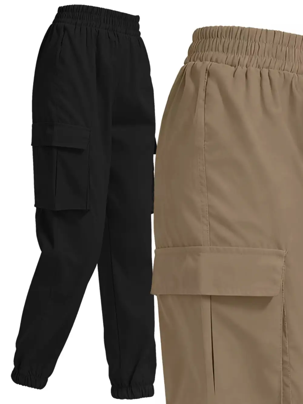 Piece Elastic Waist Cargo Pants