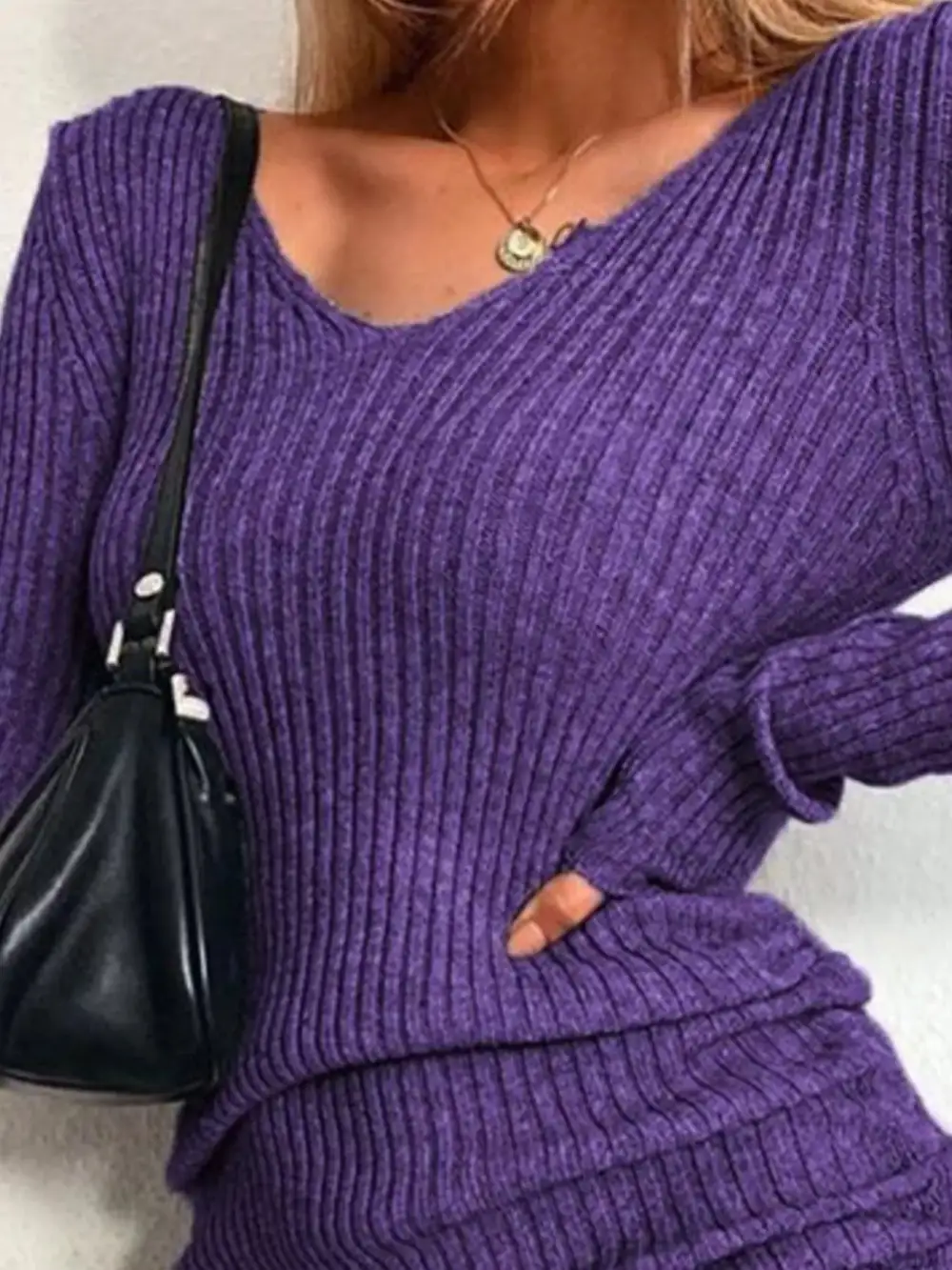 Ribbed Knit Drawstring Sweater Dress