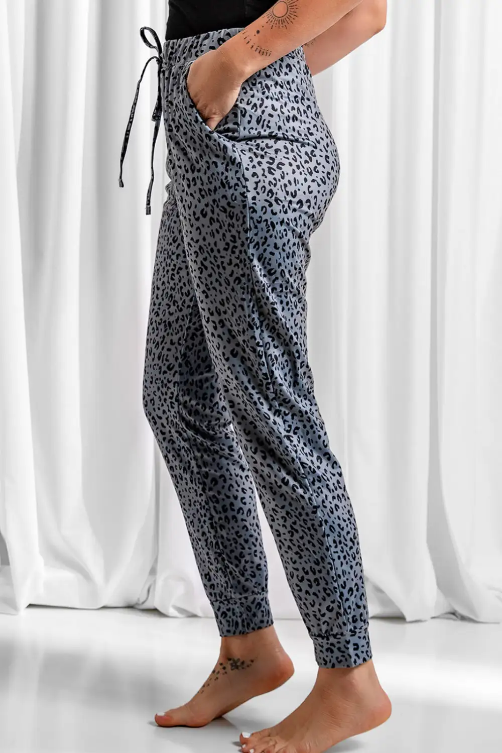 Elastic-Waist Smocked-Waist Leopard-Print Jogger Pants