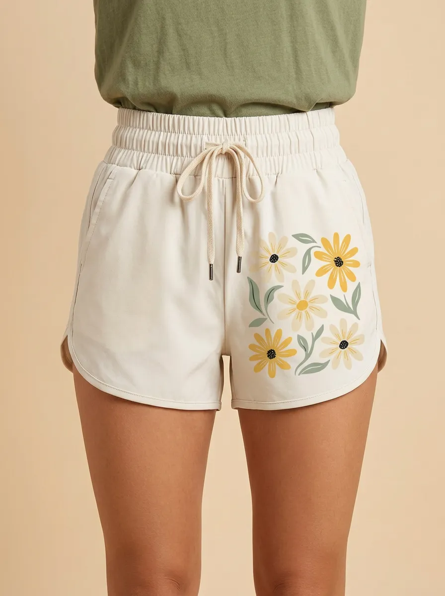 Women's Floral Graphic Dolphin-Hem Shorts