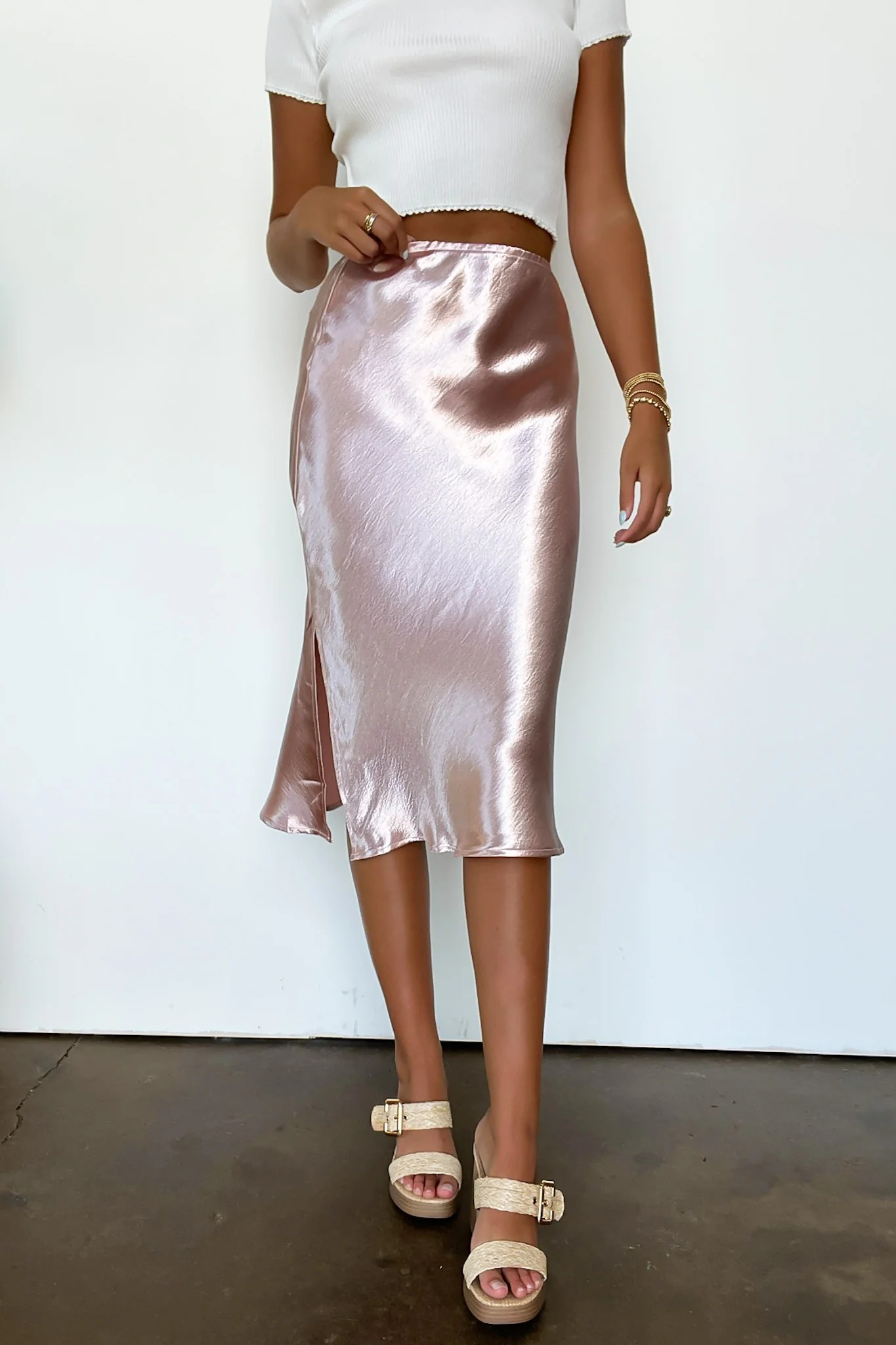 Intellectual satin midi skirt