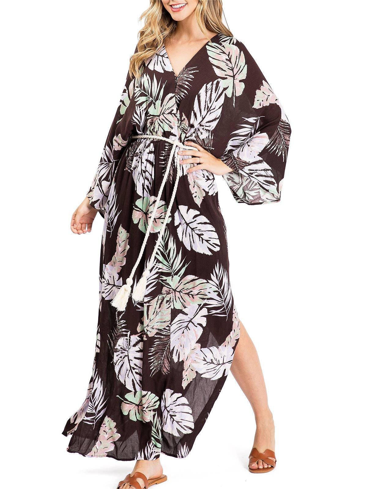 Black and White Palm Print Maxi Dress