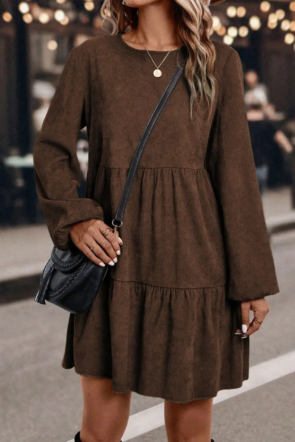 Wearable Cut Tiered Lantern Sleeve Mini Dress