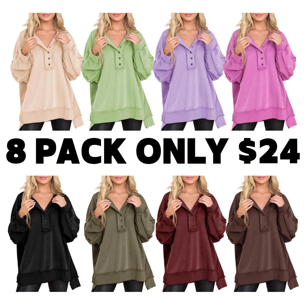 Women's Oversized Button Henley Sweatshirts
