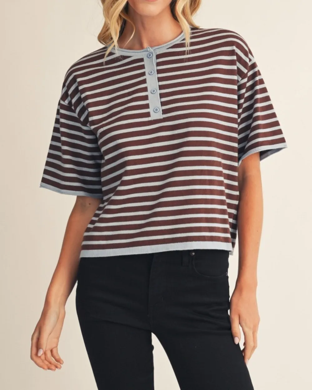 Henley Striped Top