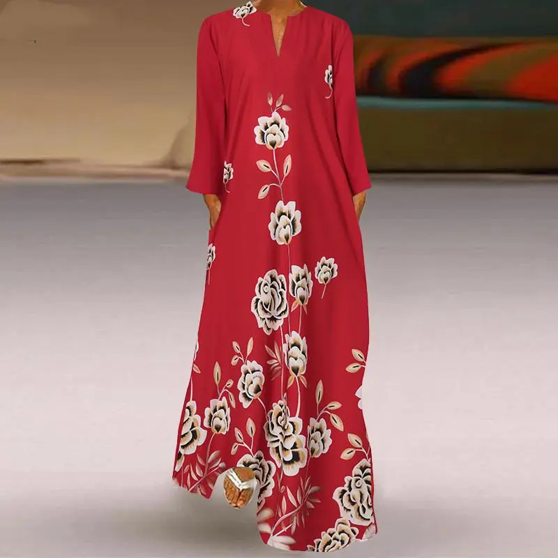 Long Sleeve Flower Print Maxi Dress