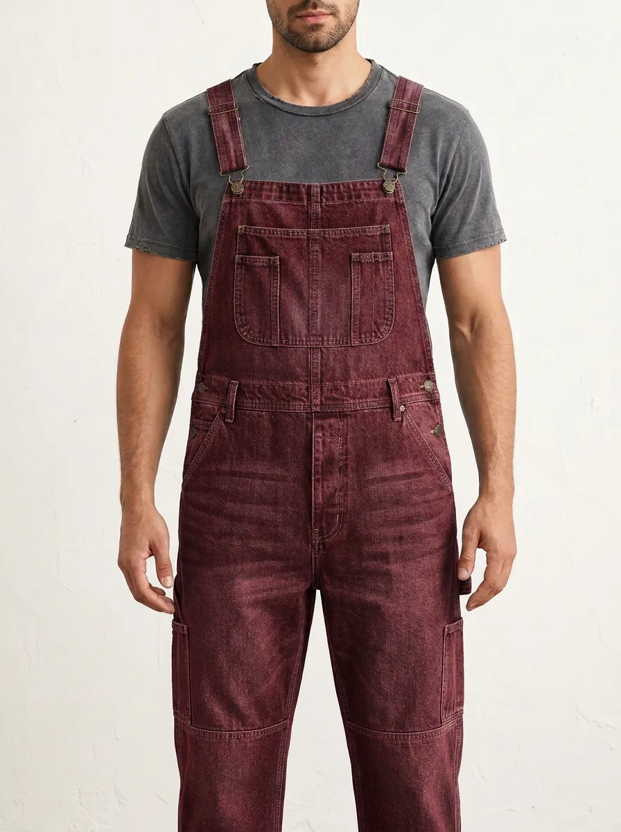Men's Casual Vintage Washed Denim Bib Overalls