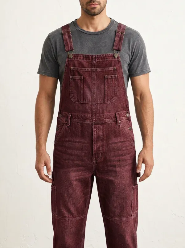 Men's Casual Vintage Washed Denim Bib Overalls