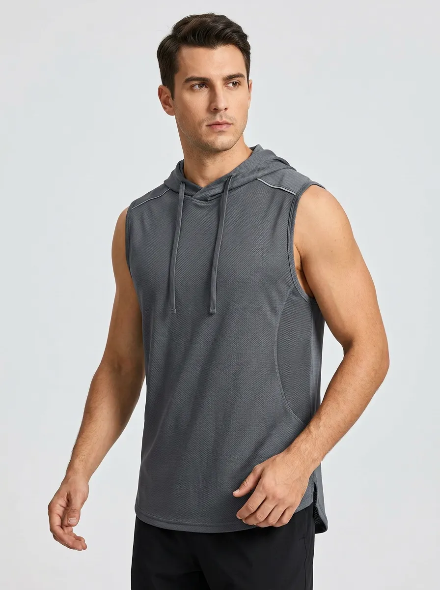 Men's Gym Fitness Quick-Dry Hooded Sleeveless Tank Top