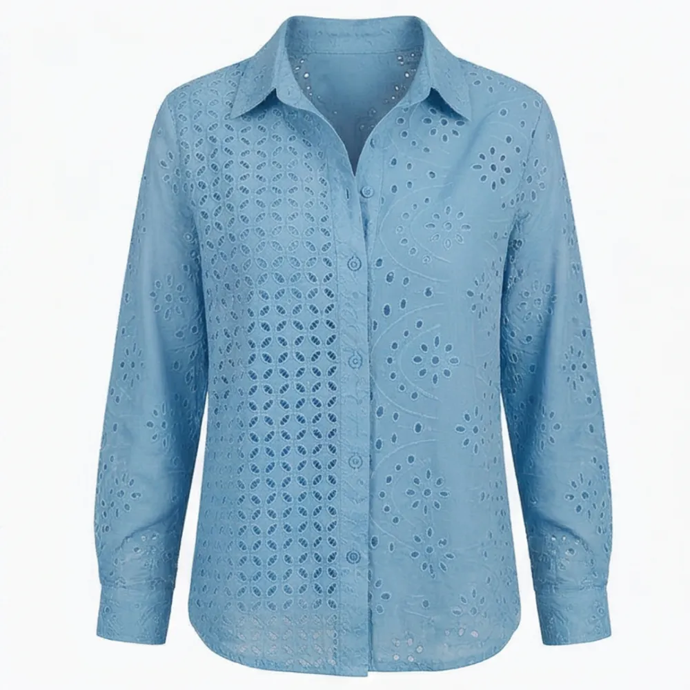 Embroidered Eyelet Button Blouse