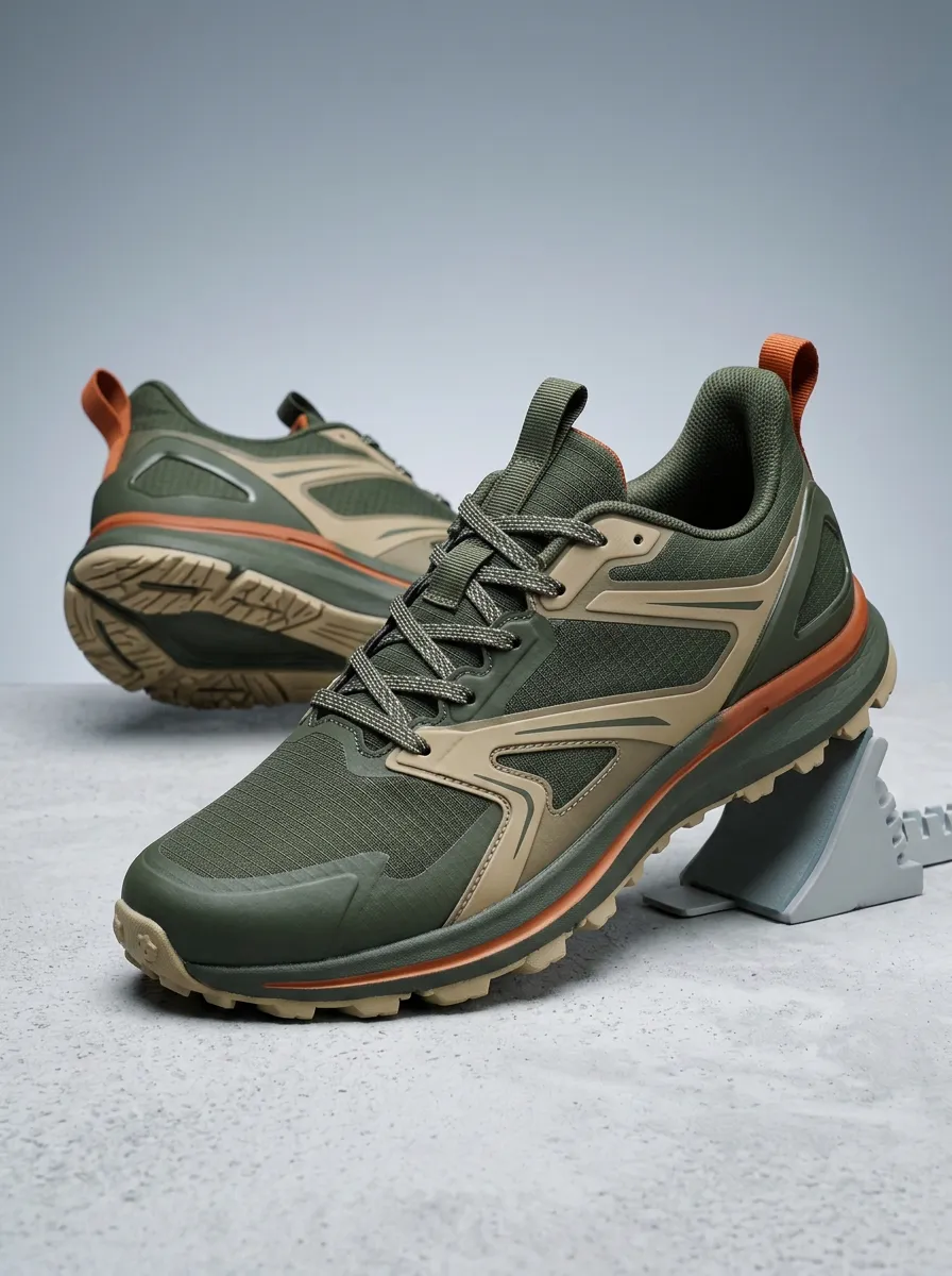 Men's Olive Green Outdoor Trail Running Printed Shoes