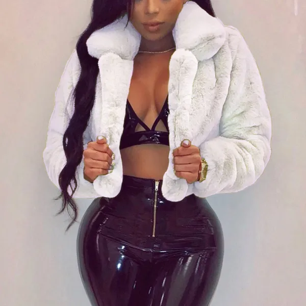 Z1-White Faux Fur Coat Women with Hood Cropped Bubble Coats Fleece Short Warm Jackets Plus Size Winter Coats for Women