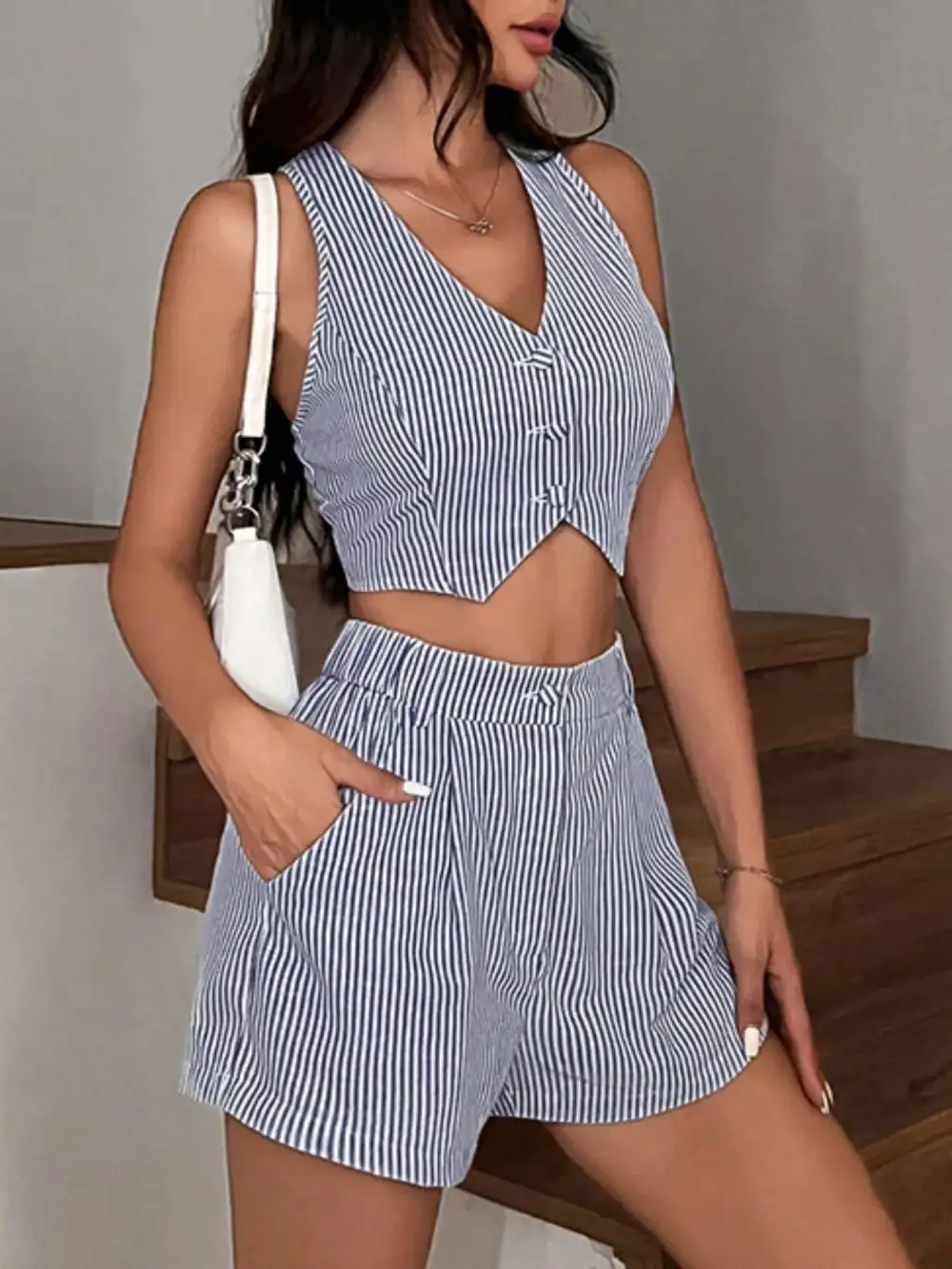 Striped Vest and Shorts Two Piece Set